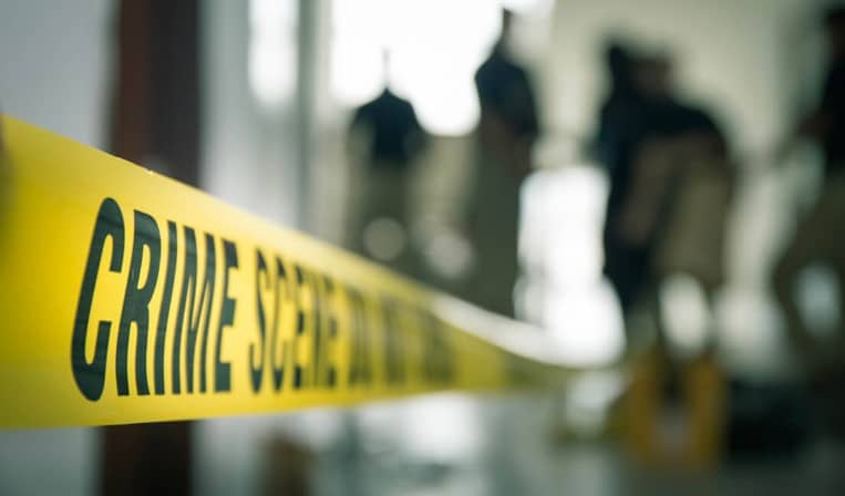 Crime scene with yellow police tape